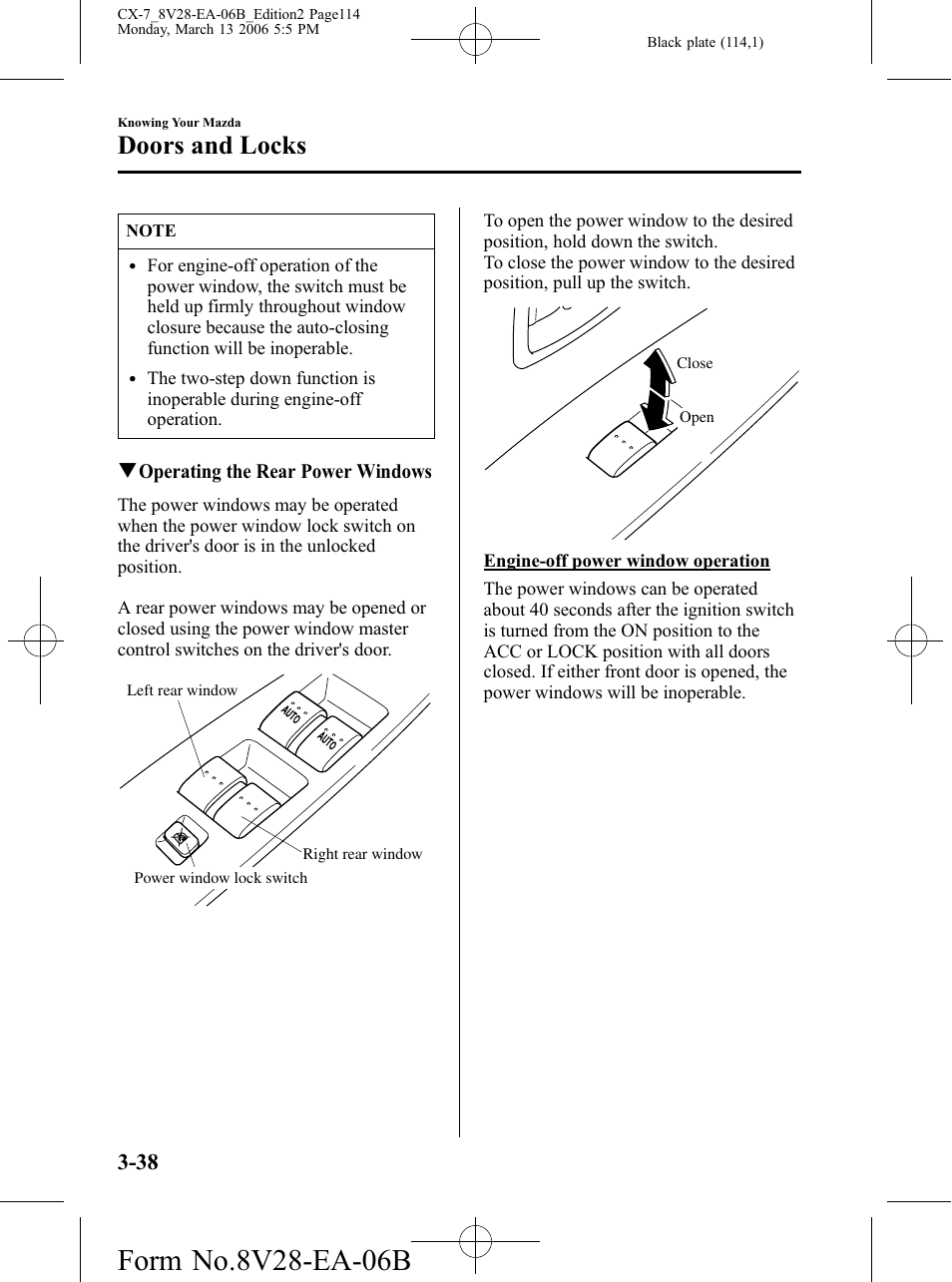 Doors and locks | Mazda 2007 CX-7 User Manual | Page 114 / 406