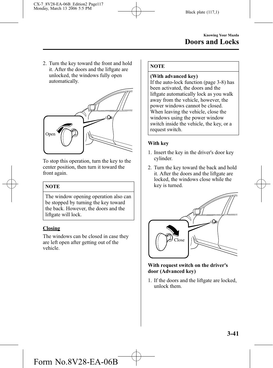 Doors and locks | Mazda 2007 CX-7 User Manual | Page 117 / 406