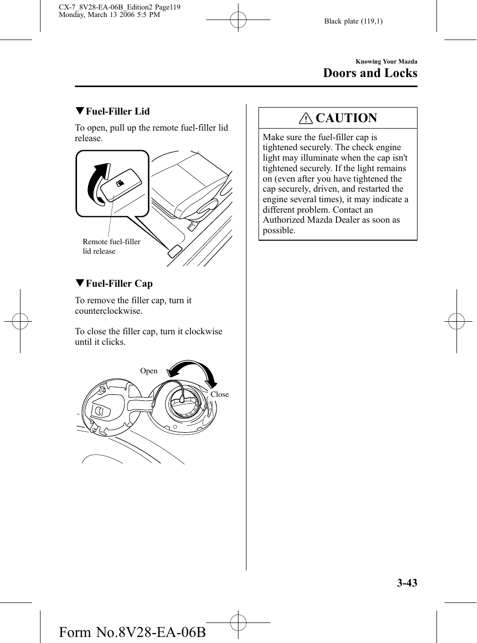 Caution, Doors and locks | Mazda 2007 CX-7 User Manual | Page 119 / 406