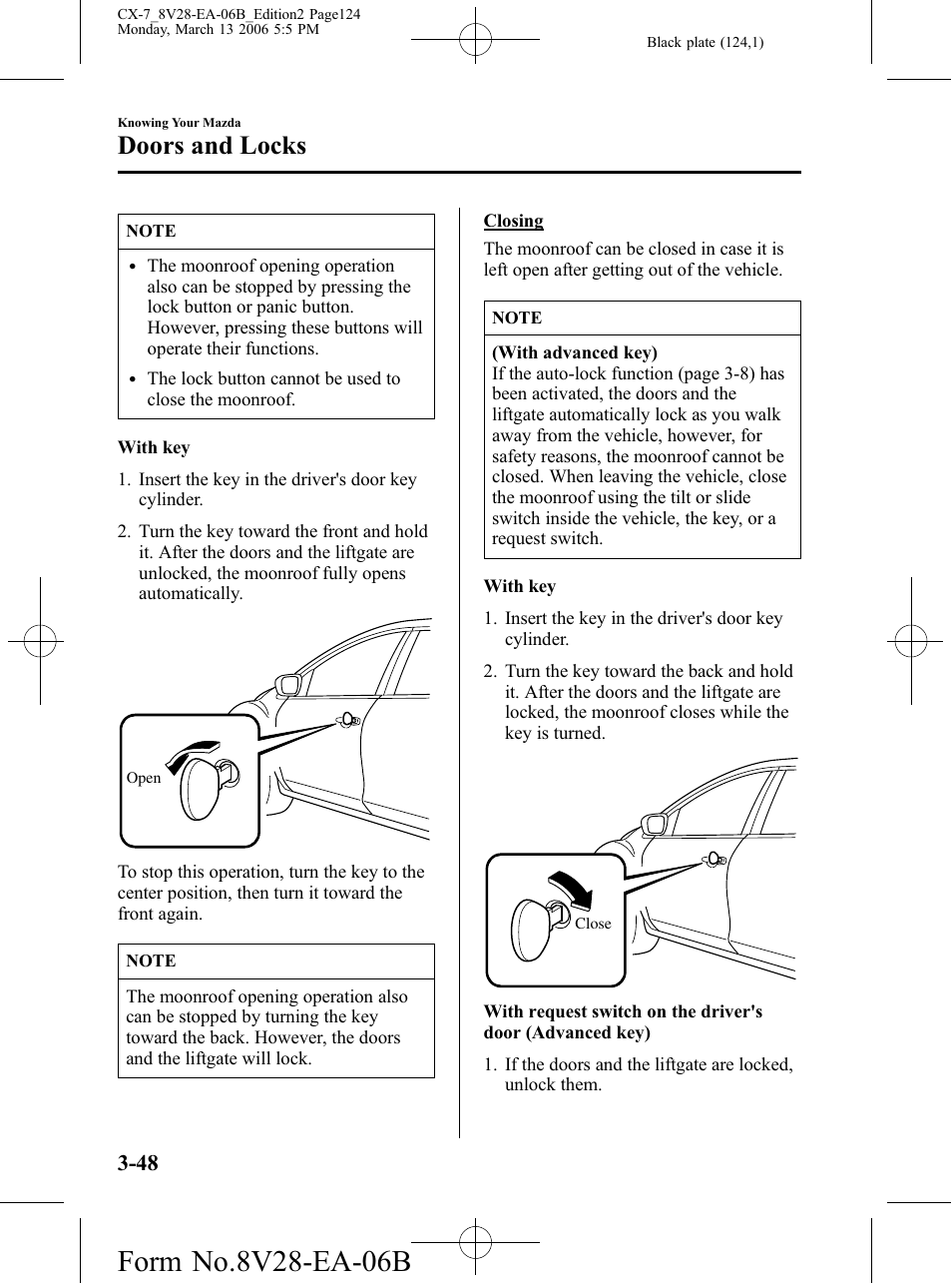 Doors and locks | Mazda 2007 CX-7 User Manual | Page 124 / 406