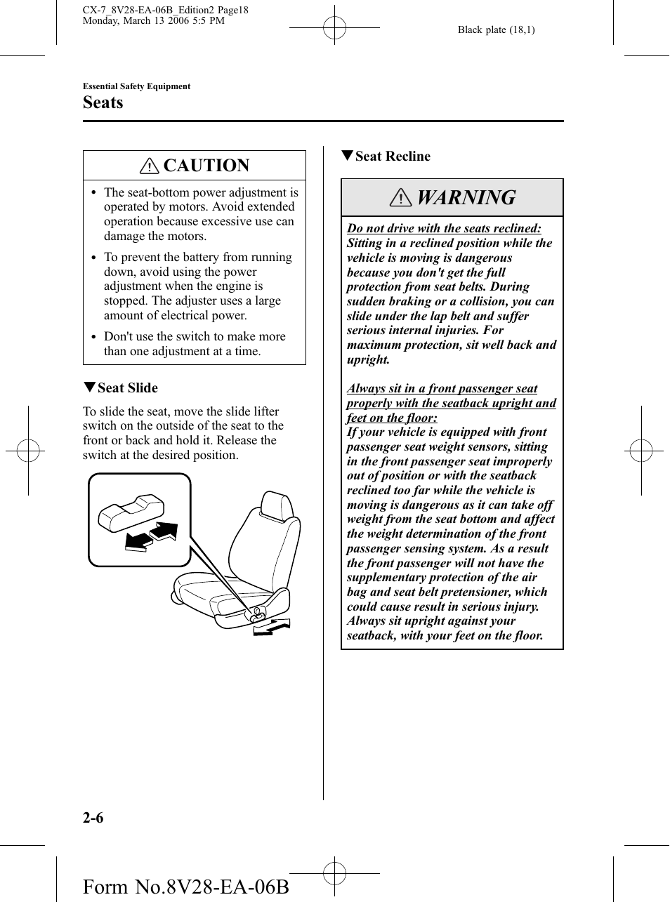 Warning, Caution, Seats | Mazda 2007 CX-7 User Manual | Page 18 / 406