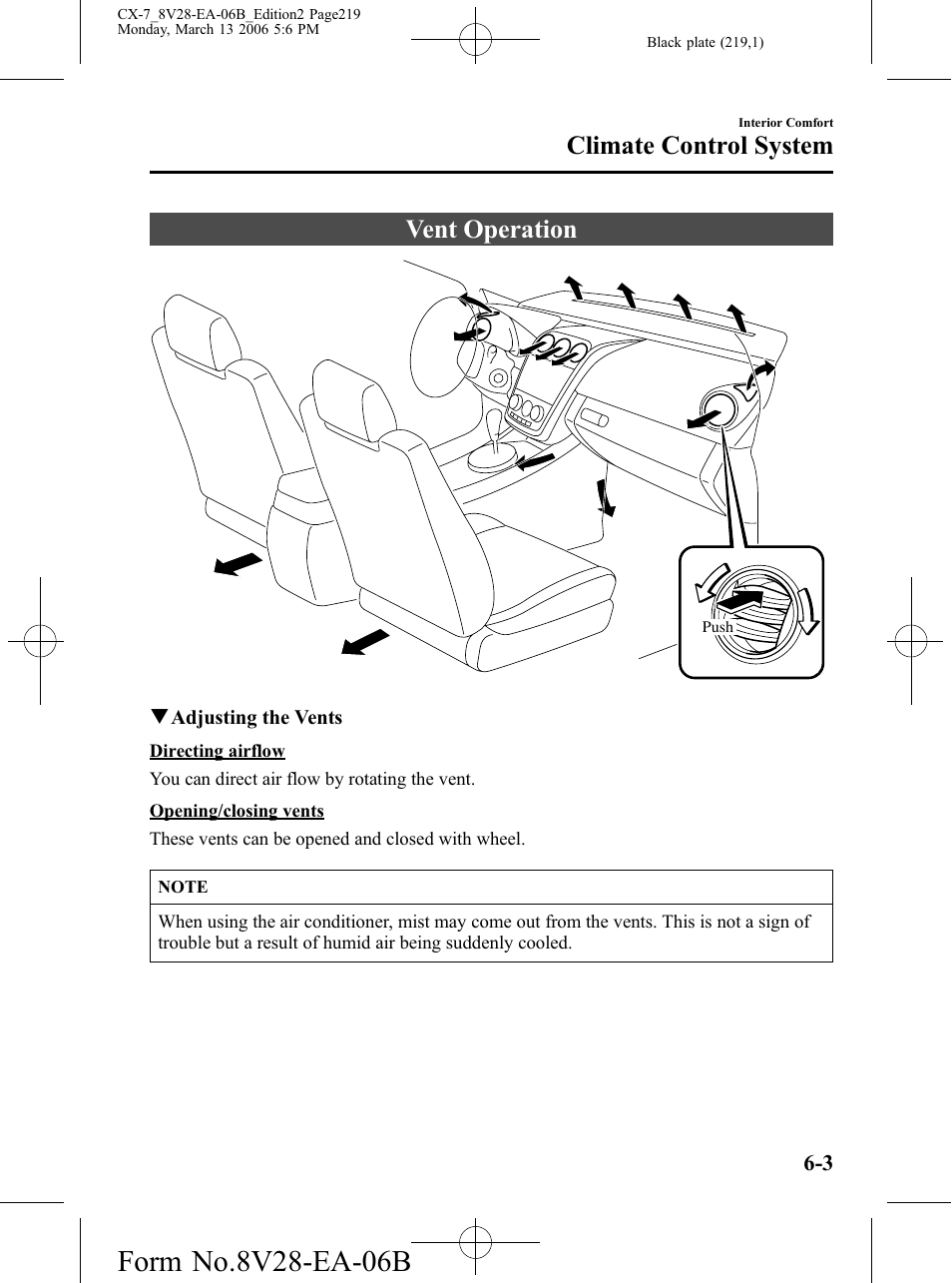 Vent operation, Vent operation -3, Climate control system | Mazda 2007 CX-7 User Manual | Page 219 / 406