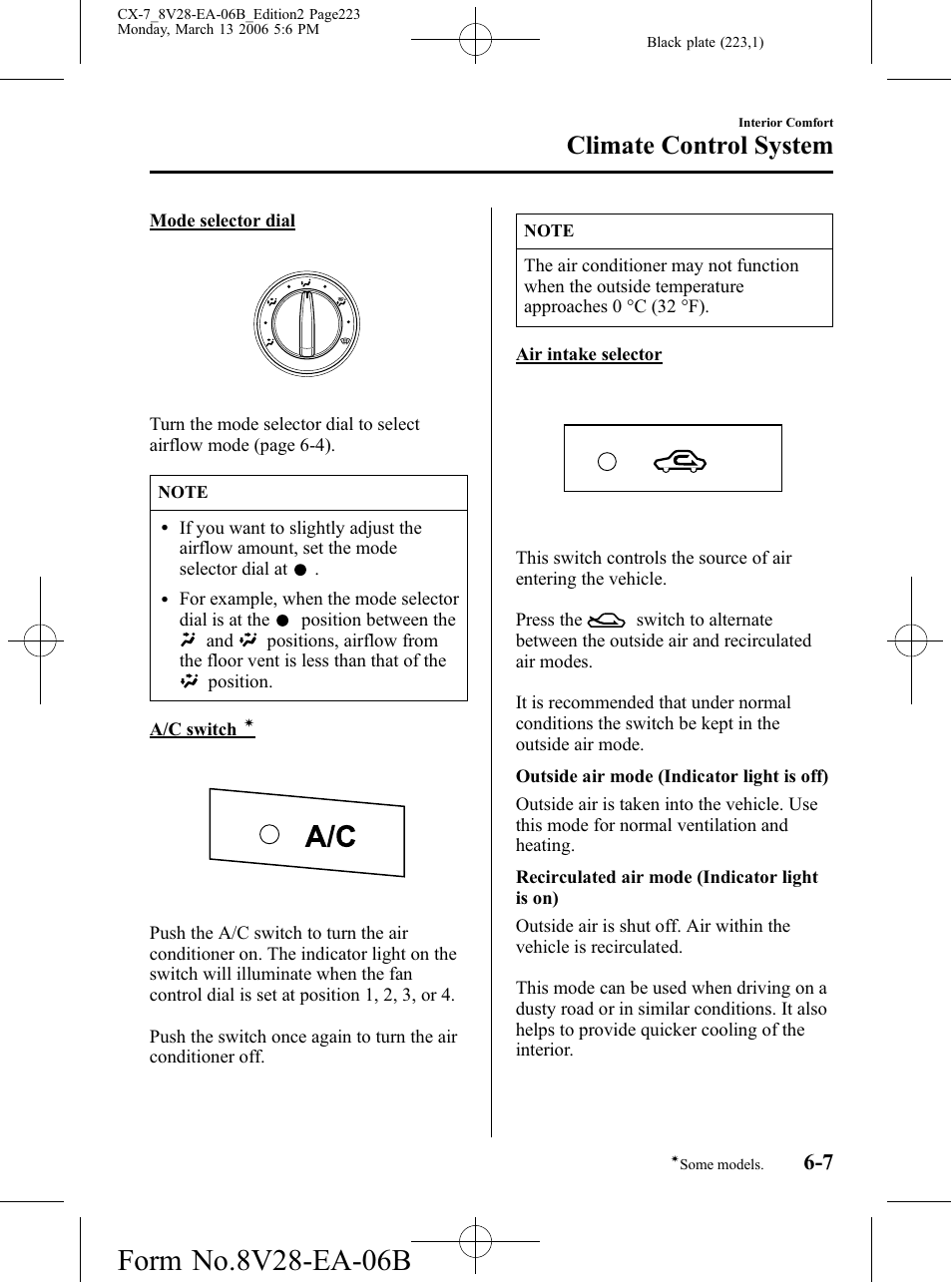 Climate control system | Mazda 2007 CX-7 User Manual | Page 223 / 406