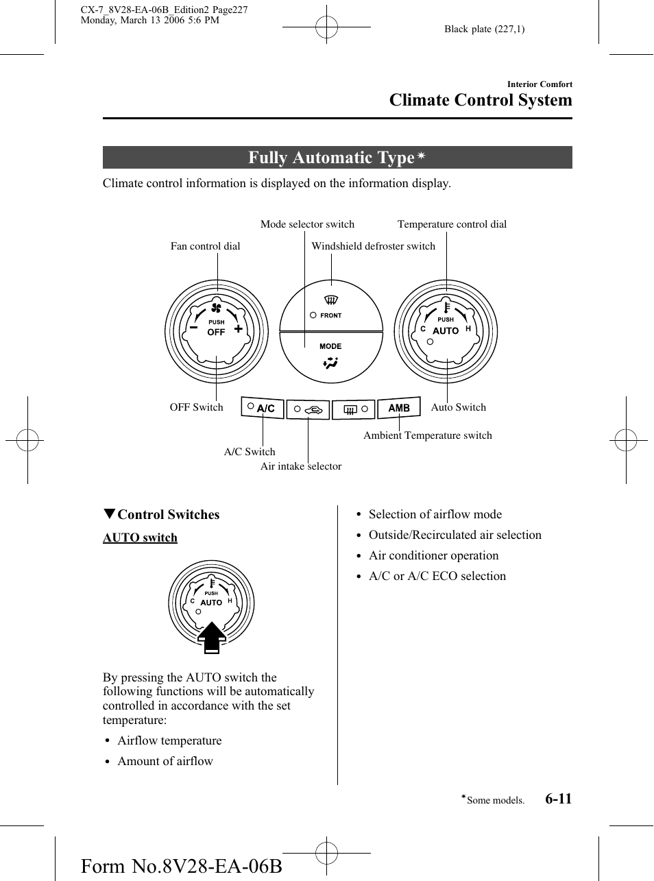 Fully automatic type, Climate control system, Qcontrol switches | Mazda 2007 CX-7 User Manual | Page 227 / 406