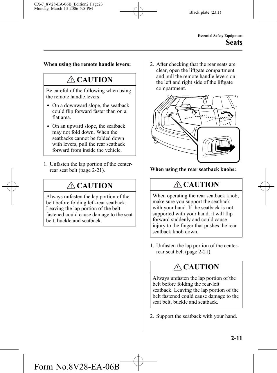 Caution, Seats | Mazda 2007 CX-7 User Manual | Page 23 / 406