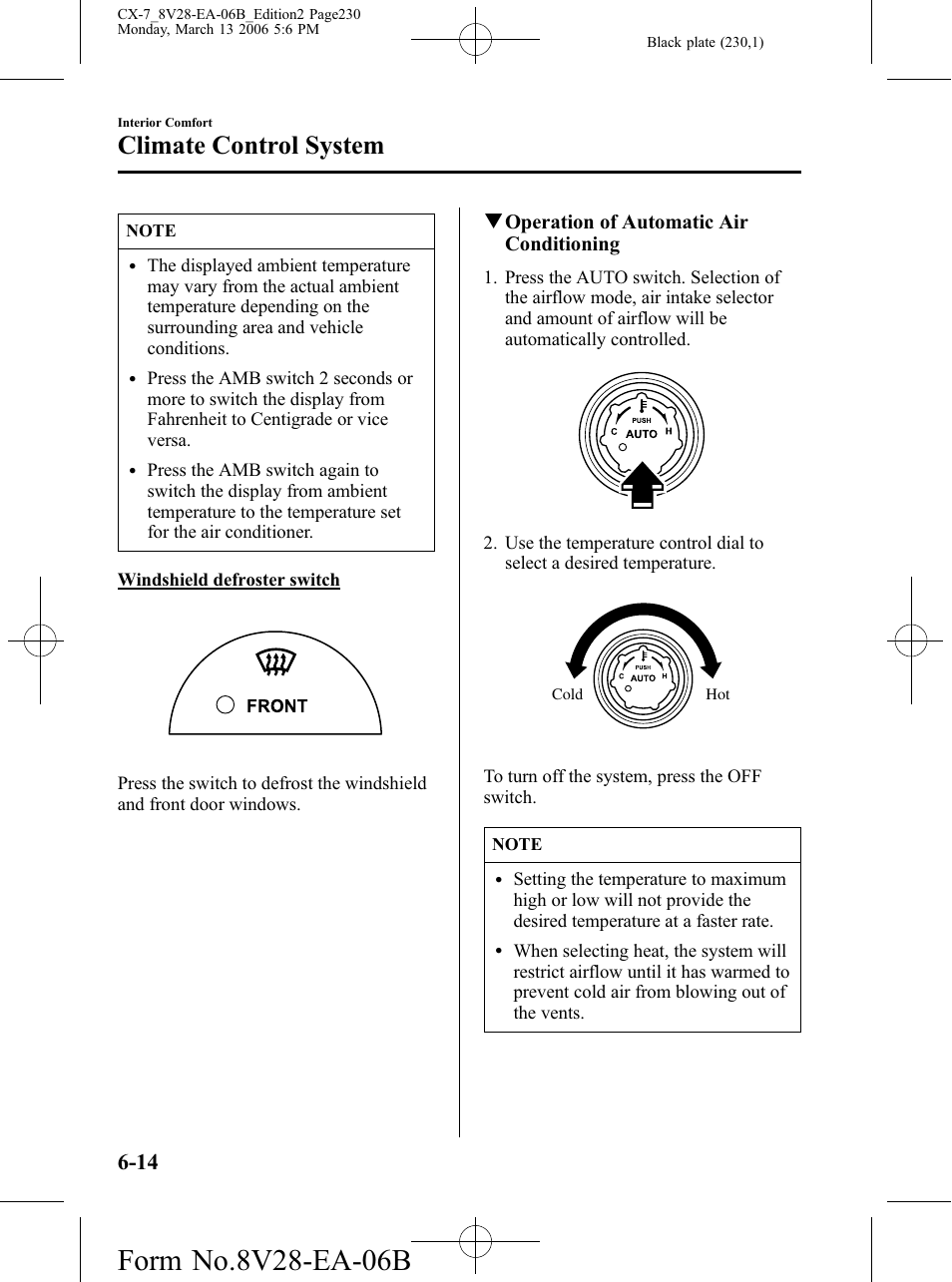 Climate control system | Mazda 2007 CX-7 User Manual | Page 230 / 406