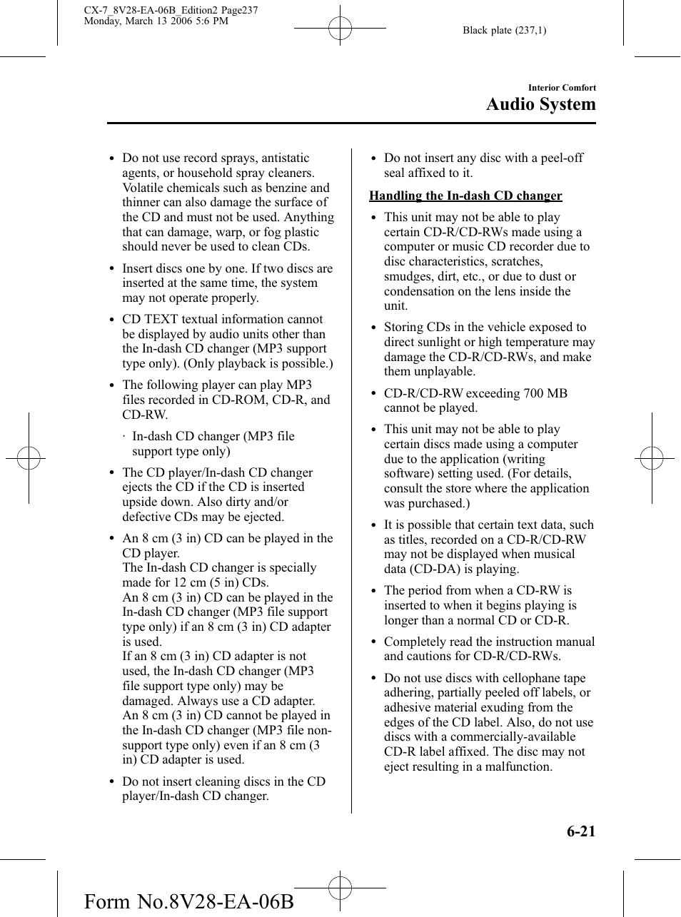 Audio system | Mazda 2007 CX-7 User Manual | Page 237 / 406