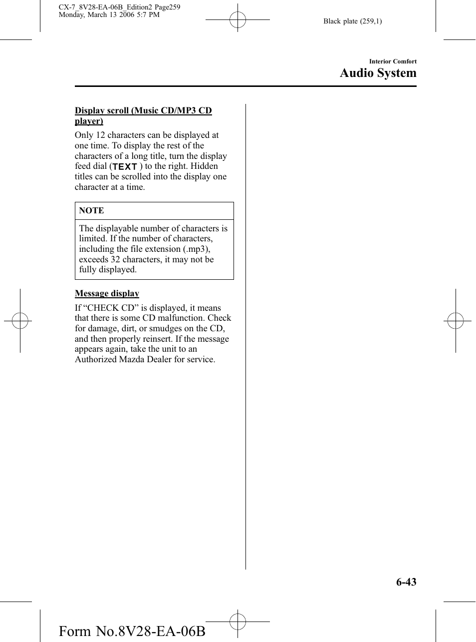 Audio system | Mazda 2007 CX-7 User Manual | Page 259 / 406