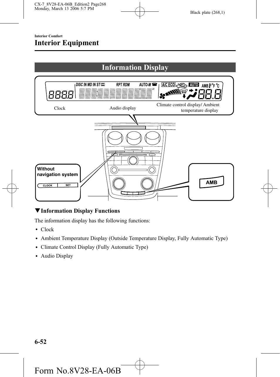 Information display, Information display -52, Interior equipment | Mazda 2007 CX-7 User Manual | Page 268 / 406