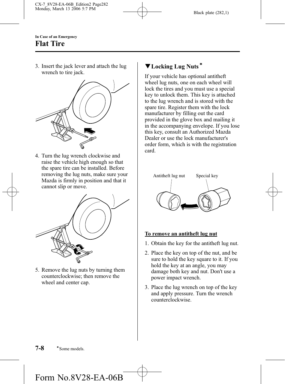 Flat tire | Mazda 2007 CX-7 User Manual | Page 282 / 406