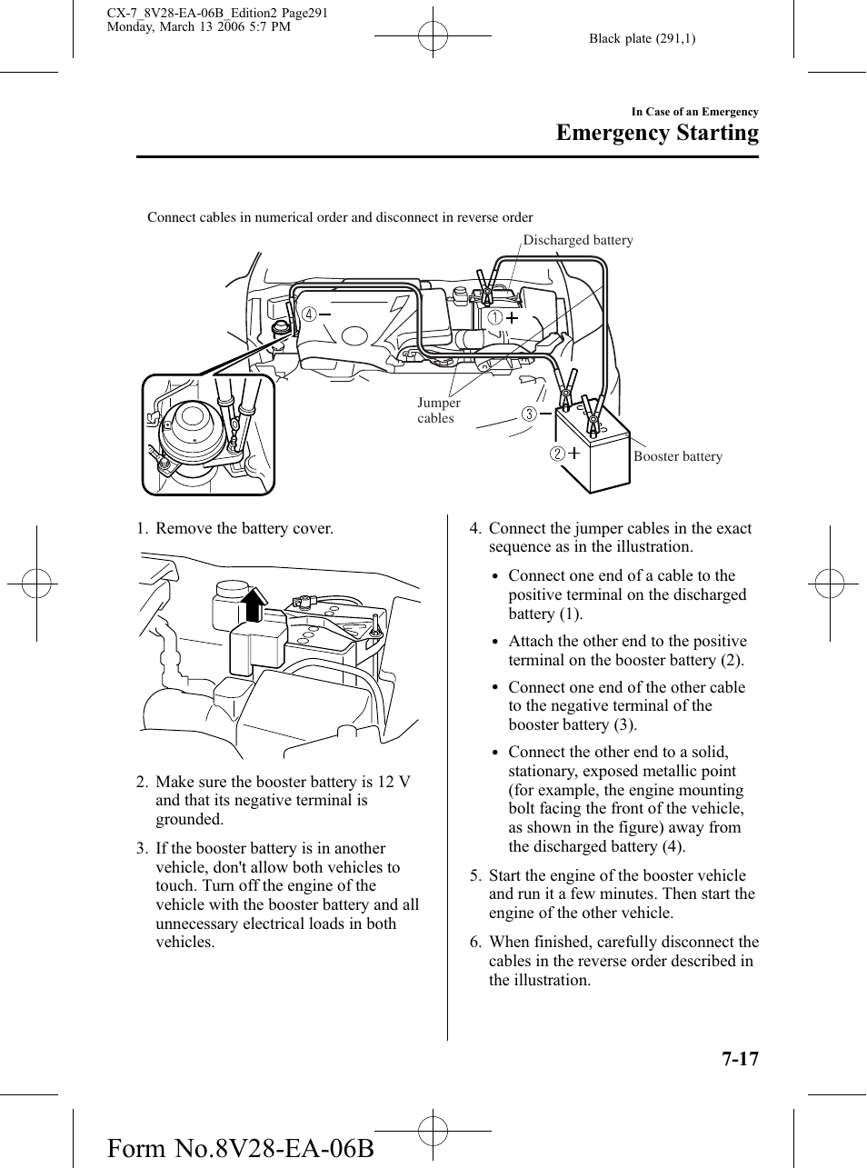 Emergency starting | Mazda 2007 CX-7 User Manual | Page 291 / 406