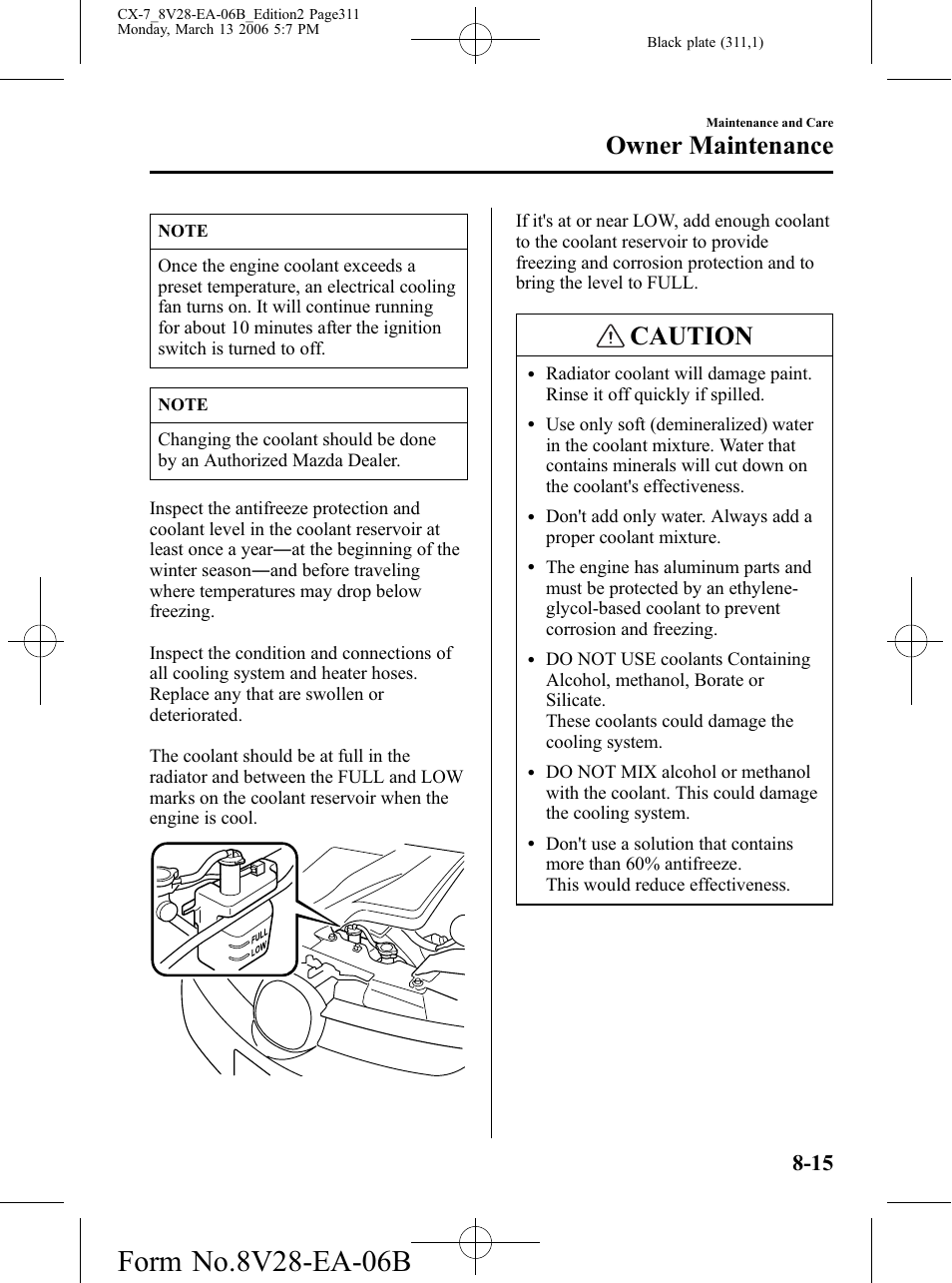 Caution, Owner maintenance | Mazda 2007 CX-7 User Manual | Page 311 / 406