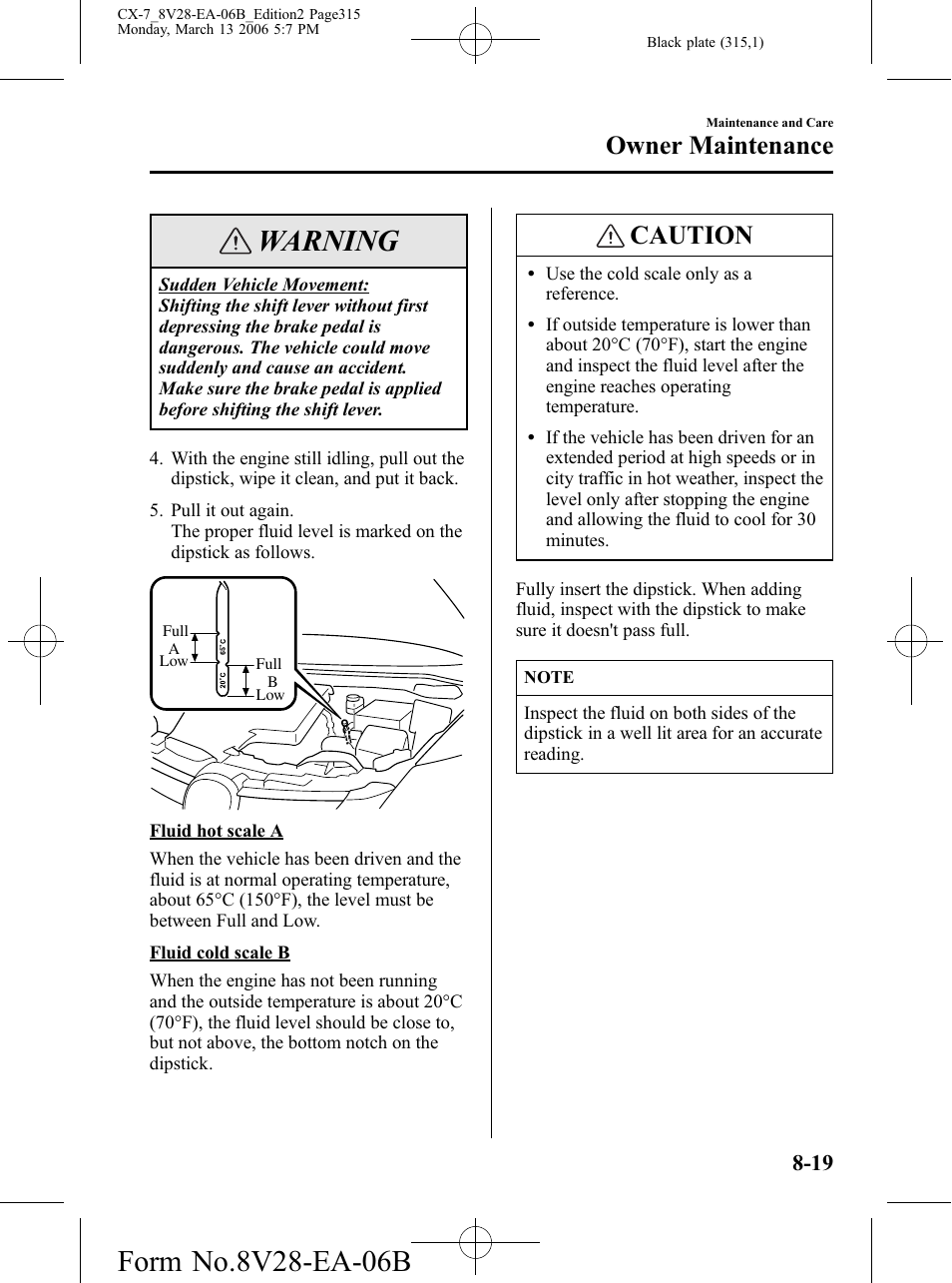 Warning, Caution, Owner maintenance | Mazda 2007 CX-7 User Manual | Page 315 / 406