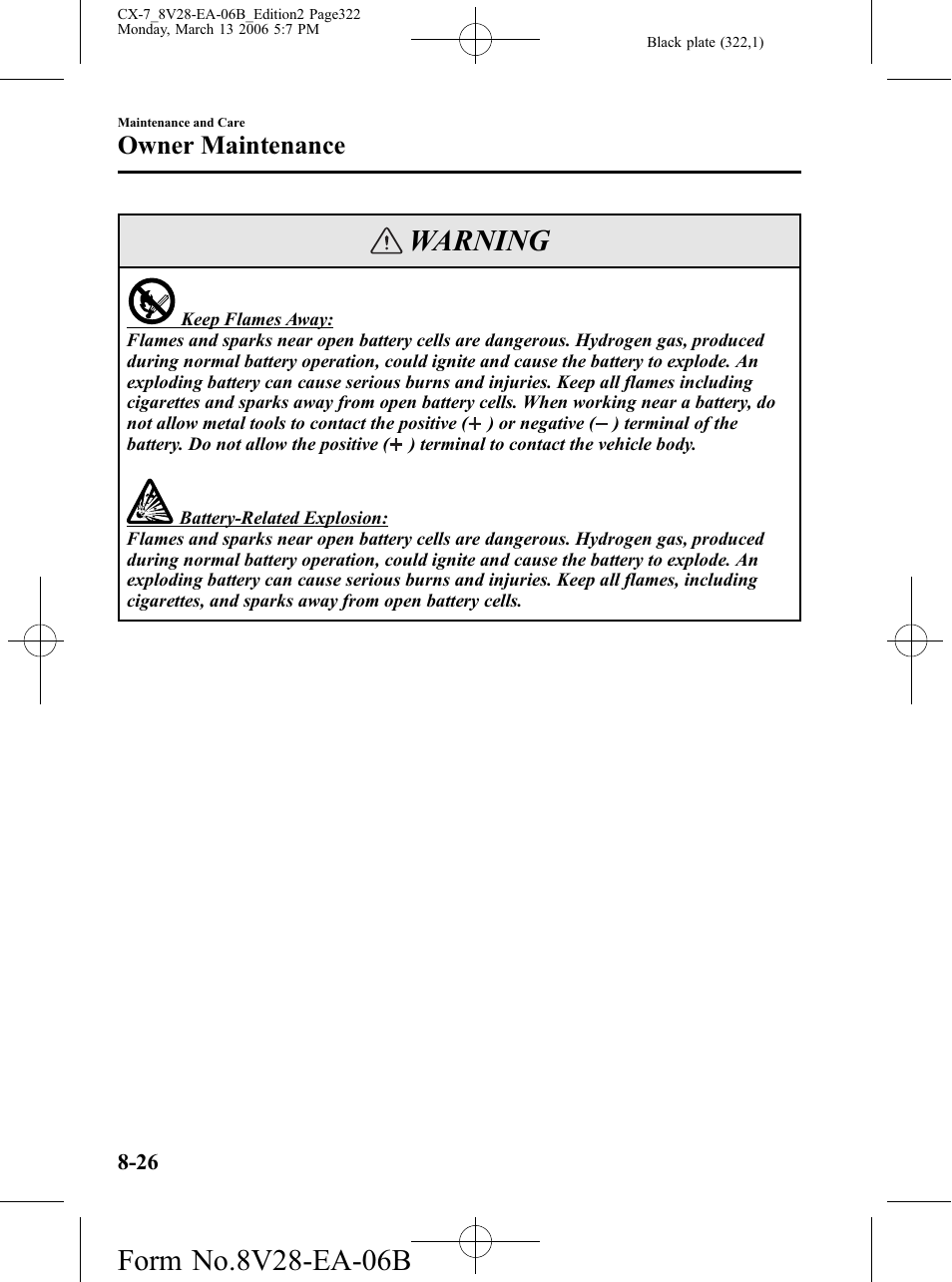 Warning, Owner maintenance | Mazda 2007 CX-7 User Manual | Page 322 / 406