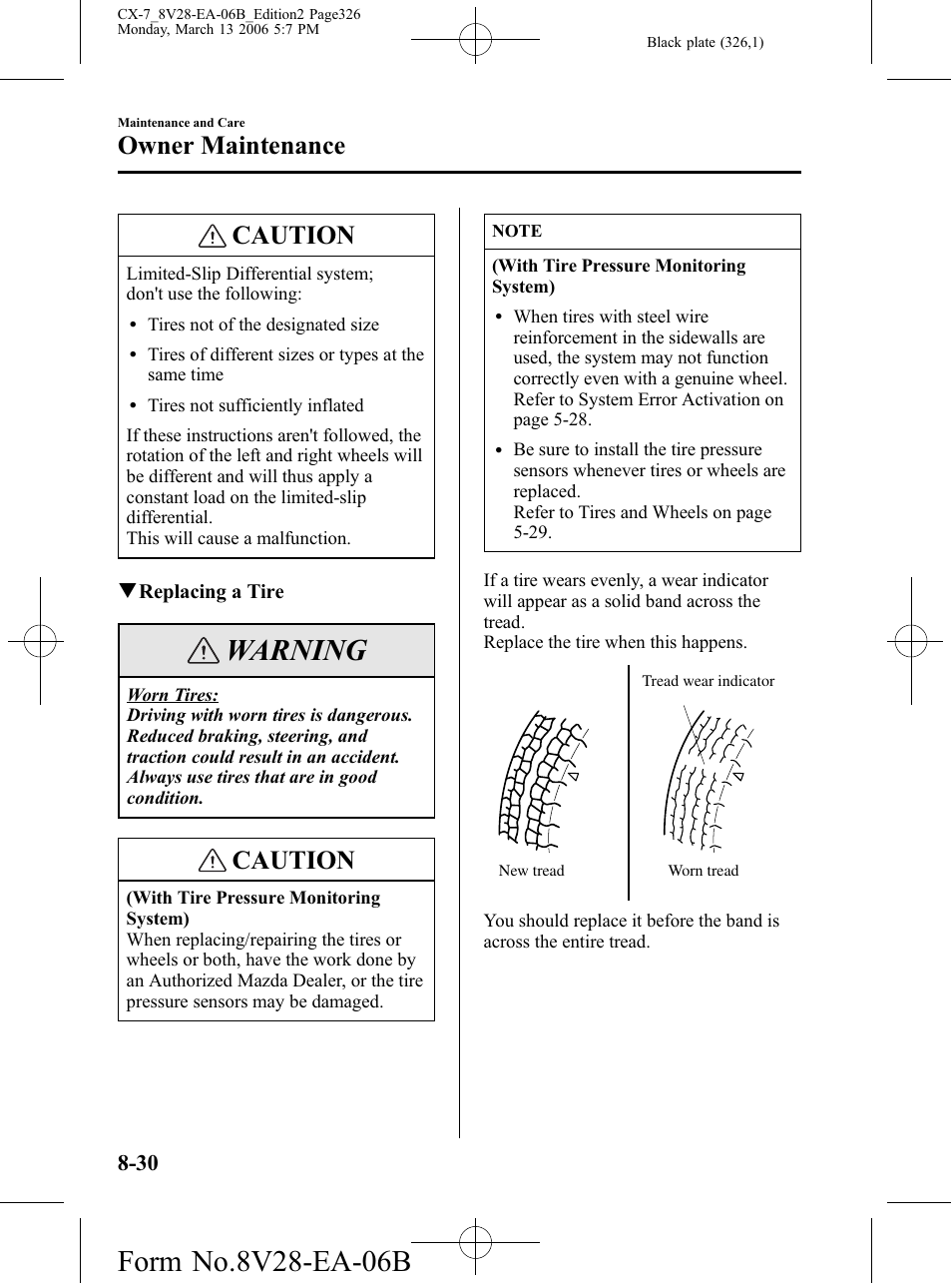 Warning, Caution, Owner maintenance | Mazda 2007 CX-7 User Manual | Page 326 / 406