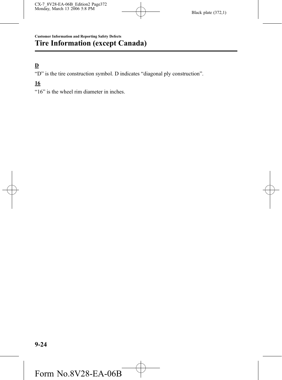 Tire information (except canada) | Mazda 2007 CX-7 User Manual | Page 372 / 406