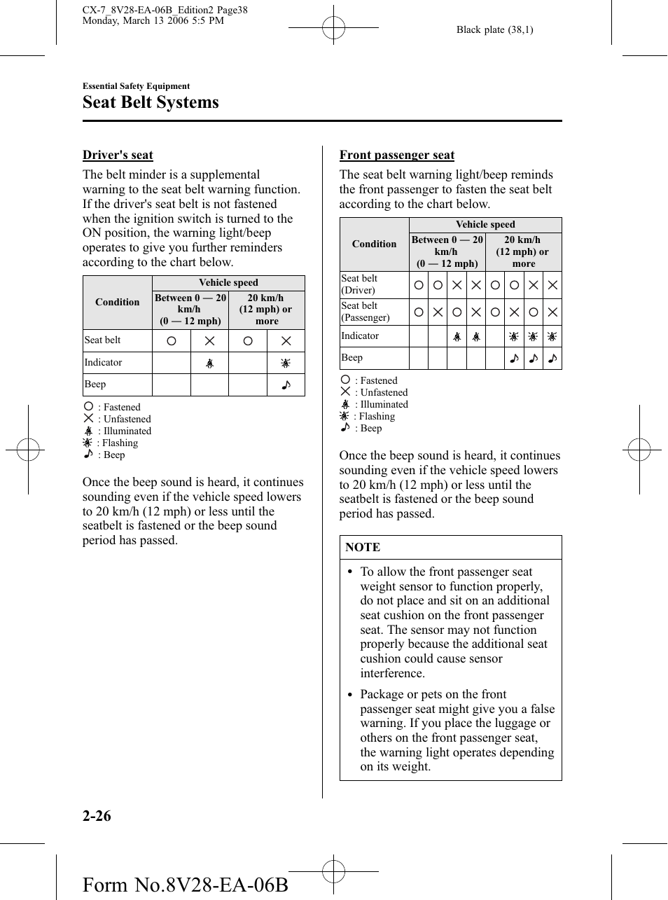 Seat belt systems | Mazda 2007 CX-7 User Manual | Page 38 / 406