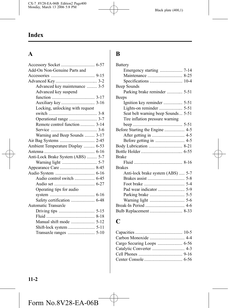 Index | Mazda 2007 CX-7 User Manual | Page 400 / 406