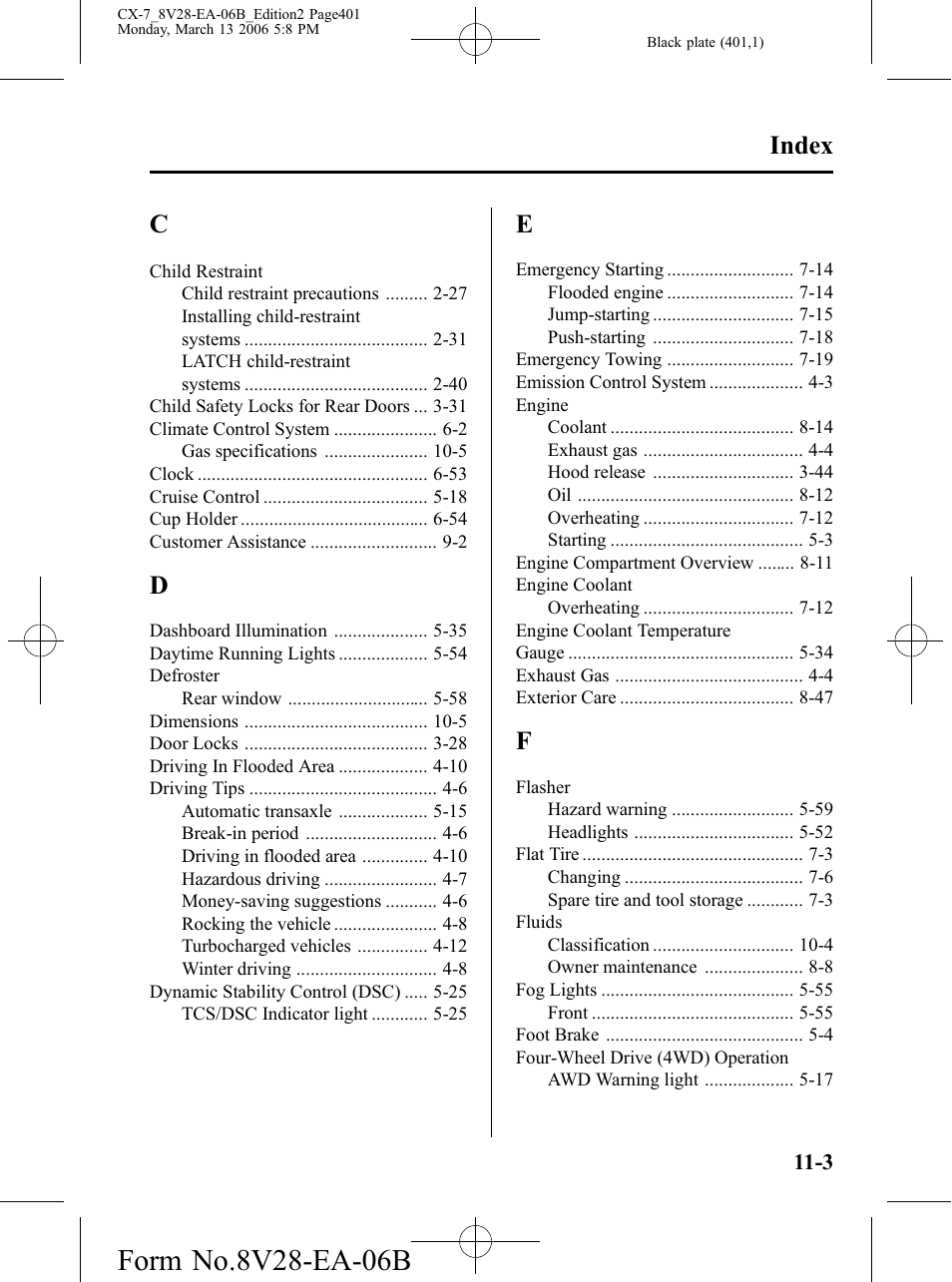 Index | Mazda 2007 CX-7 User Manual | Page 401 / 406