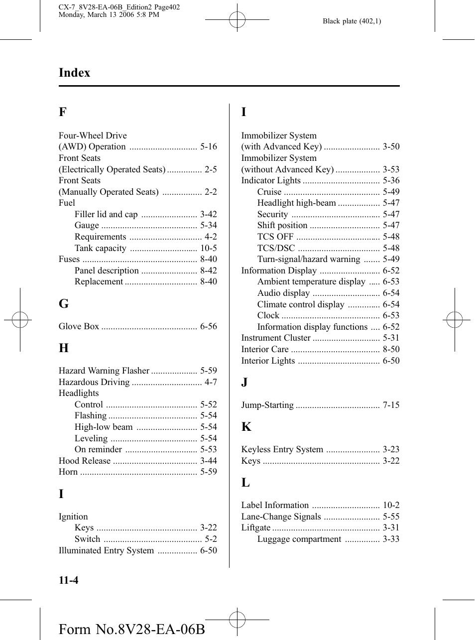 Index | Mazda 2007 CX-7 User Manual | Page 402 / 406