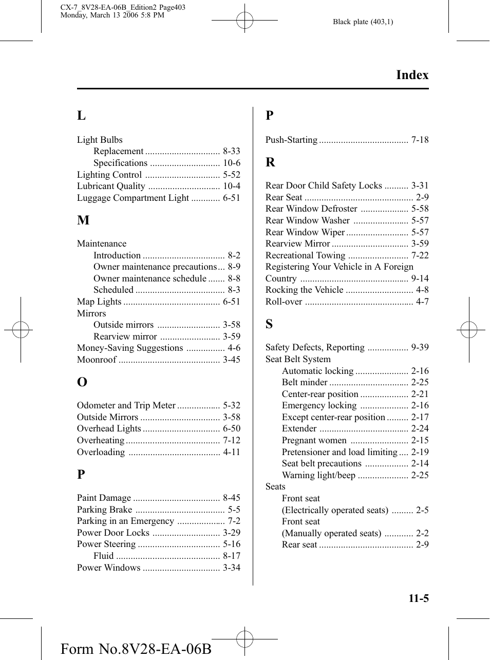 Index | Mazda 2007 CX-7 User Manual | Page 403 / 406