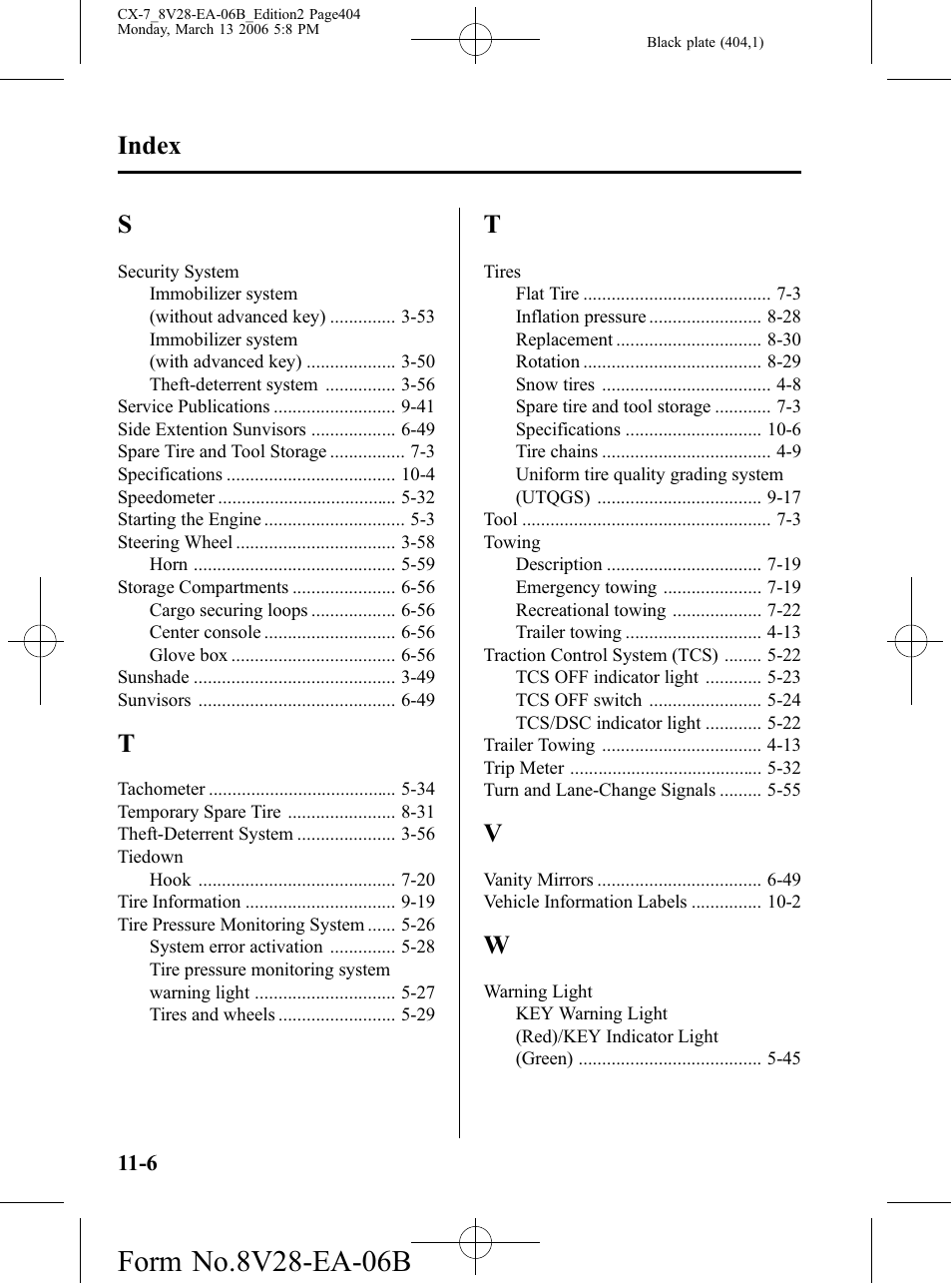 Index | Mazda 2007 CX-7 User Manual | Page 404 / 406