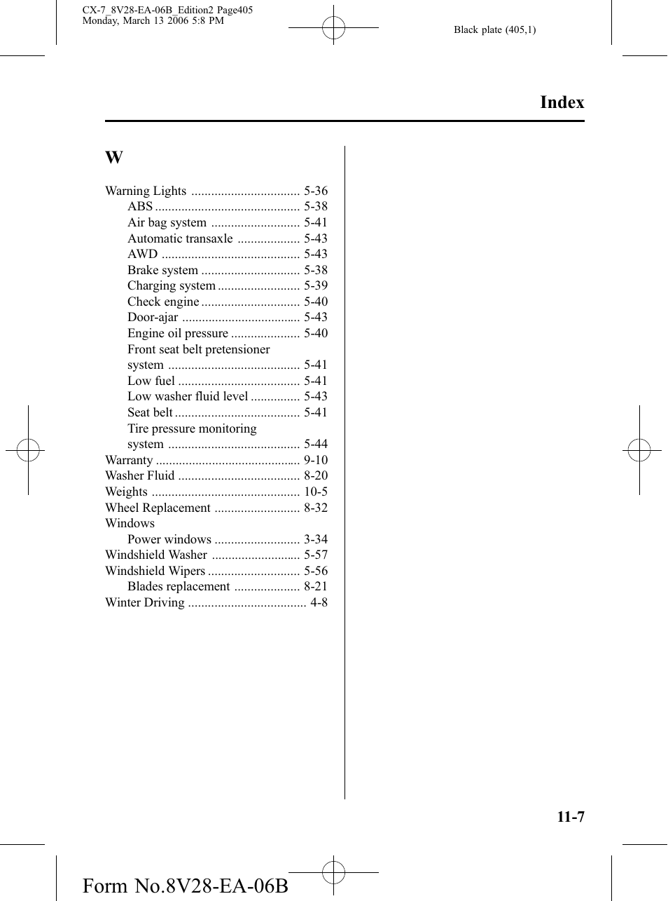 Index | Mazda 2007 CX-7 User Manual | Page 405 / 406