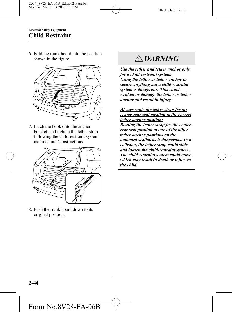 Warning, Child restraint | Mazda 2007 CX-7 User Manual | Page 56 / 406