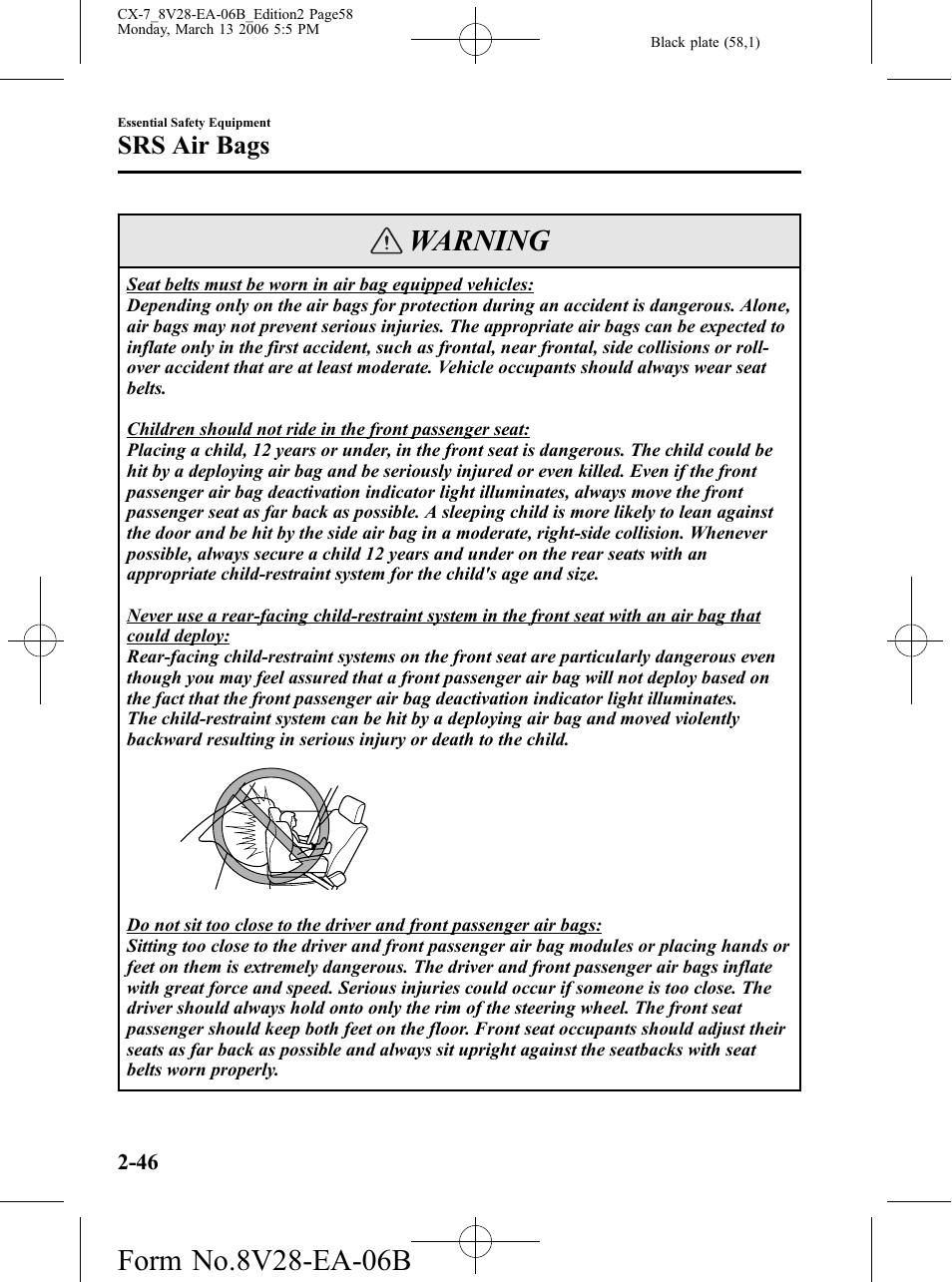 Warning, Srs air bags | Mazda 2007 CX-7 User Manual | Page 58 / 406