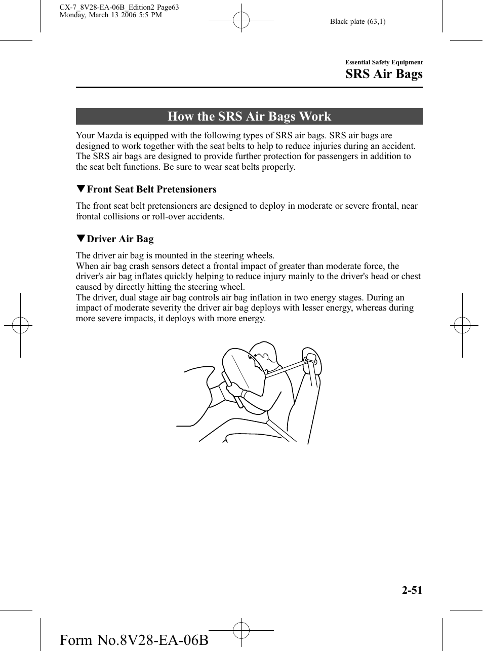 How the srs air bags work, How the srs air bags work -51, Srs air bags | Mazda 2007 CX-7 User Manual | Page 63 / 406