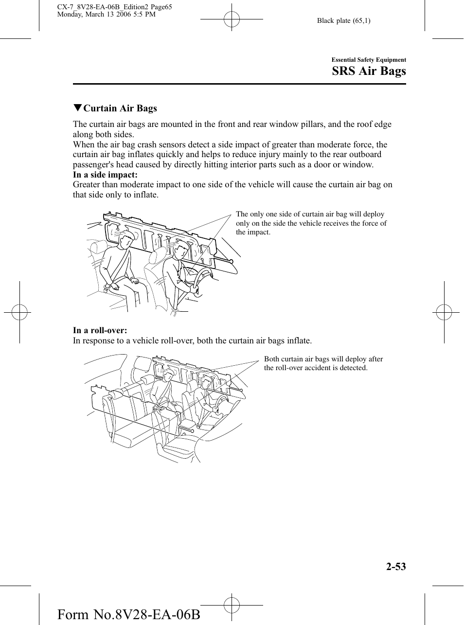 Srs air bags | Mazda 2007 CX-7 User Manual | Page 65 / 406