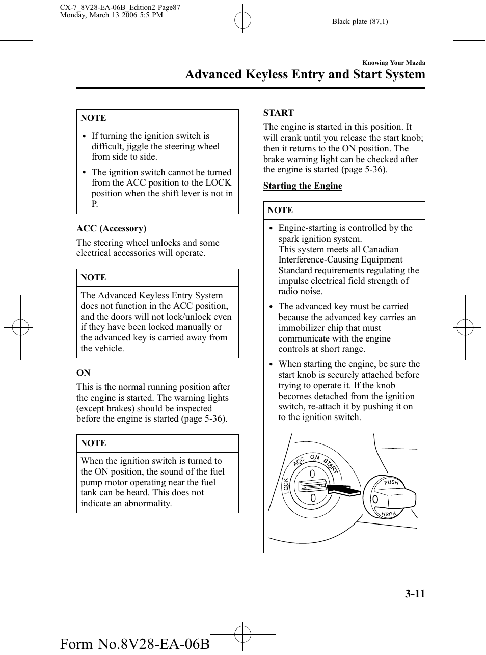 Advanced keyless entry and start system | Mazda 2007 CX-7 User Manual | Page 87 / 406