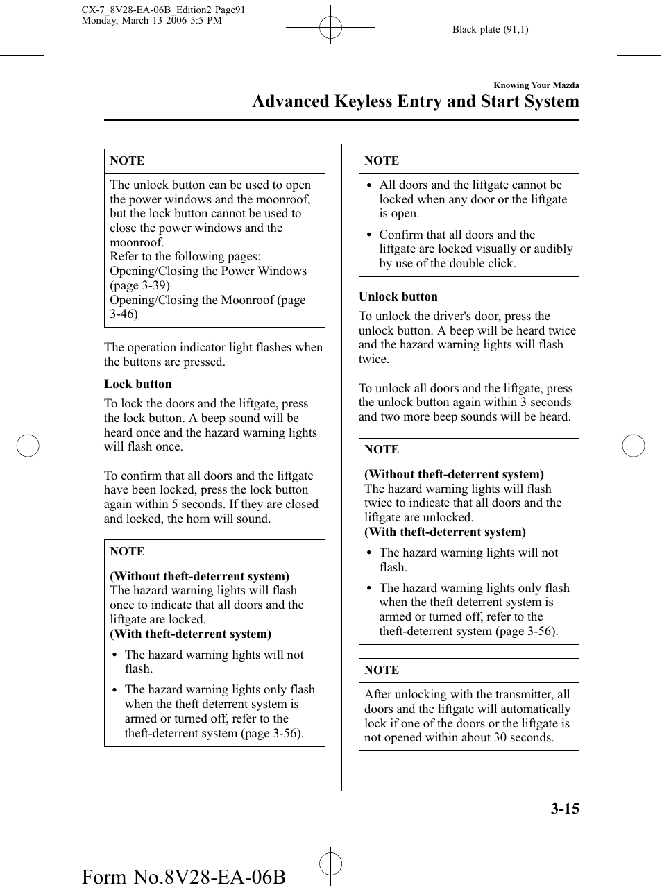 Advanced keyless entry and start system | Mazda 2007 CX-7 User Manual | Page 91 / 406