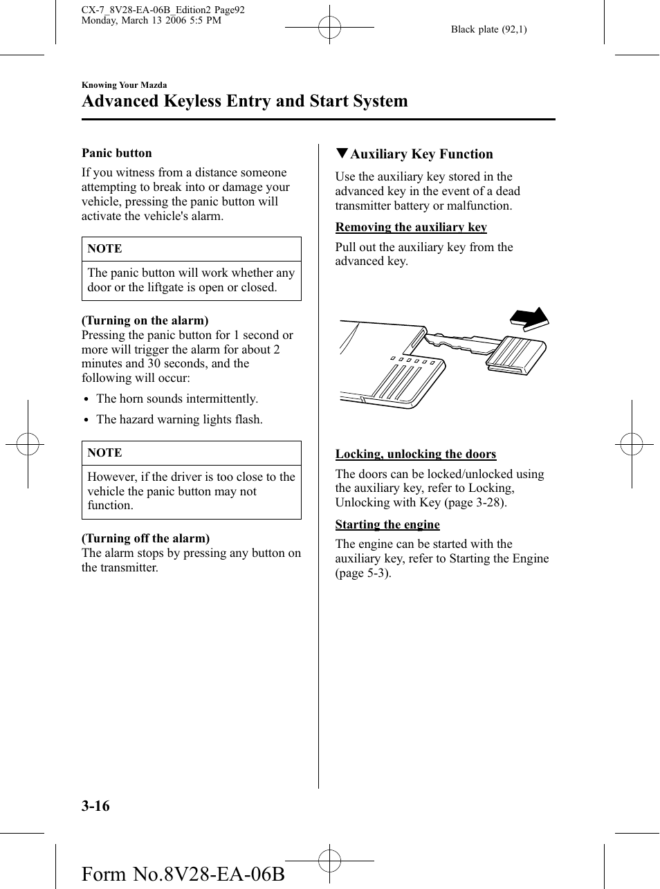 Advanced keyless entry and start system | Mazda 2007 CX-7 User Manual | Page 92 / 406