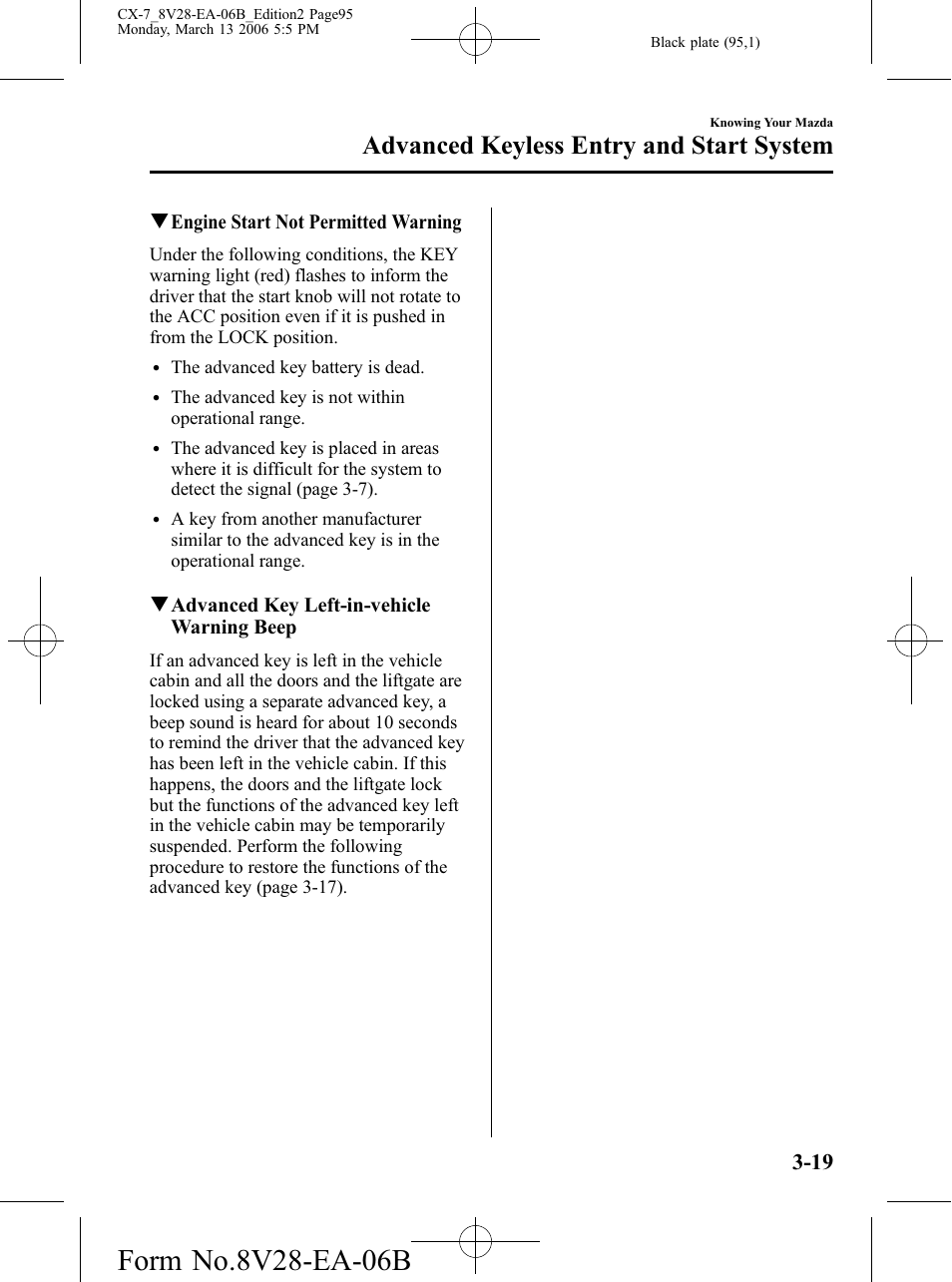 Advanced keyless entry and start system | Mazda 2007 CX-7 User Manual | Page 95 / 406