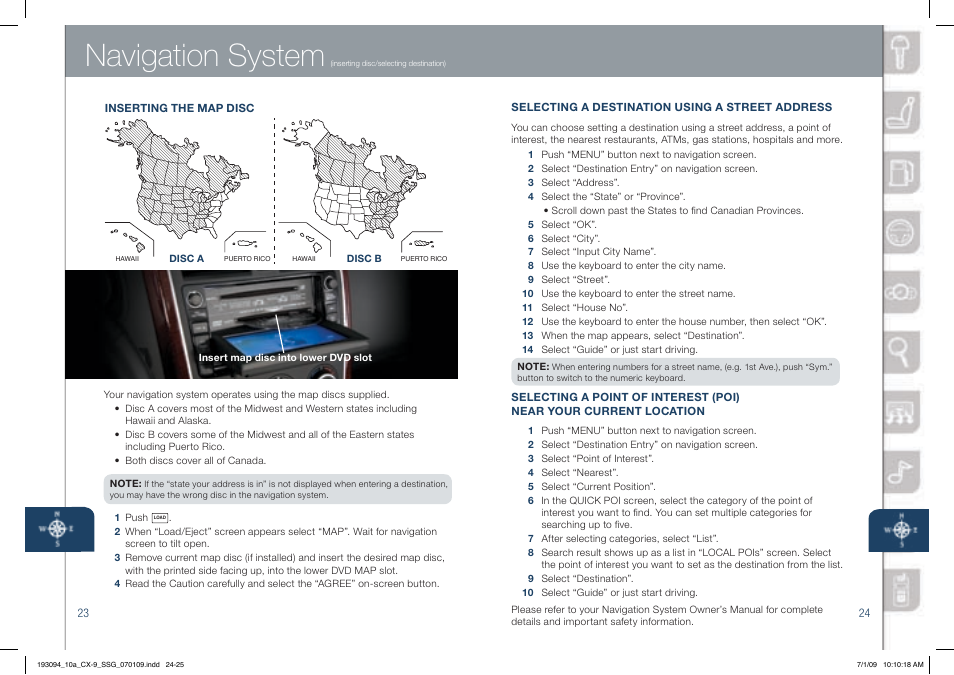 Navigation system | Mazda 2010 CX-9 User Manual | Page 13 / 16