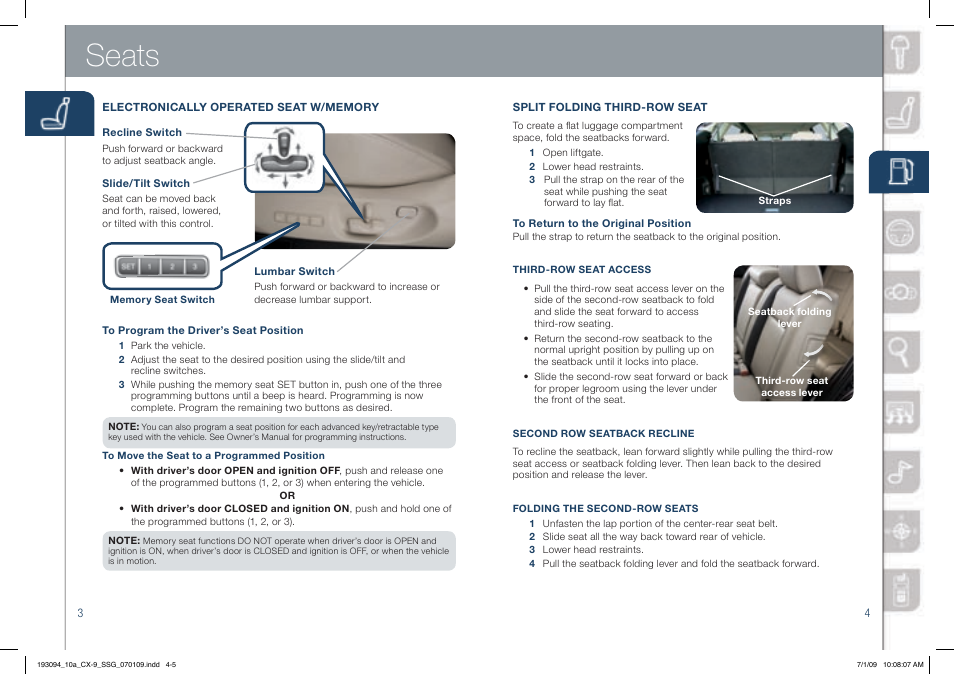 Seats | Mazda 2010 CX-9 User Manual | Page 3 / 16