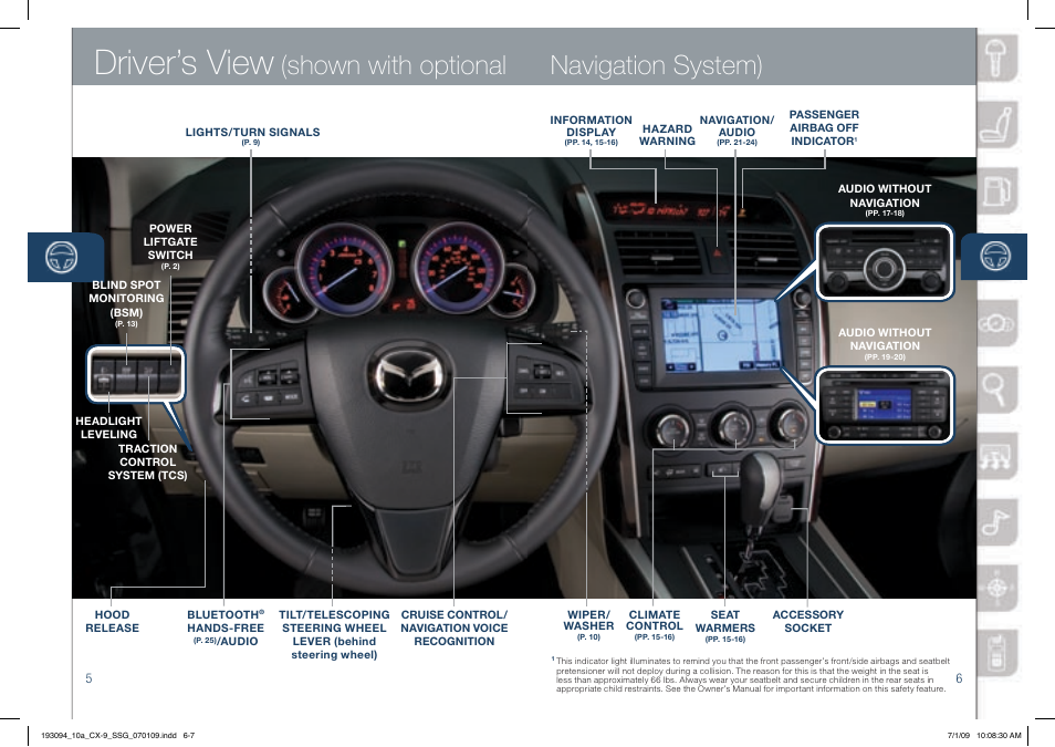 Driver’s view, Shown with optional, Navigation system) | Mazda 2010 CX-9 User Manual | Page 4 / 16