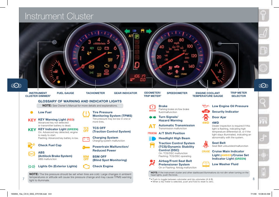 Instrument cluster | Mazda 2010 CX-9 User Manual | Page 5 / 16