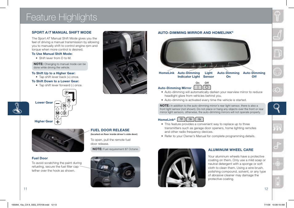 Feature highlights | Mazda 2010 CX-9 User Manual | Page 7 / 16