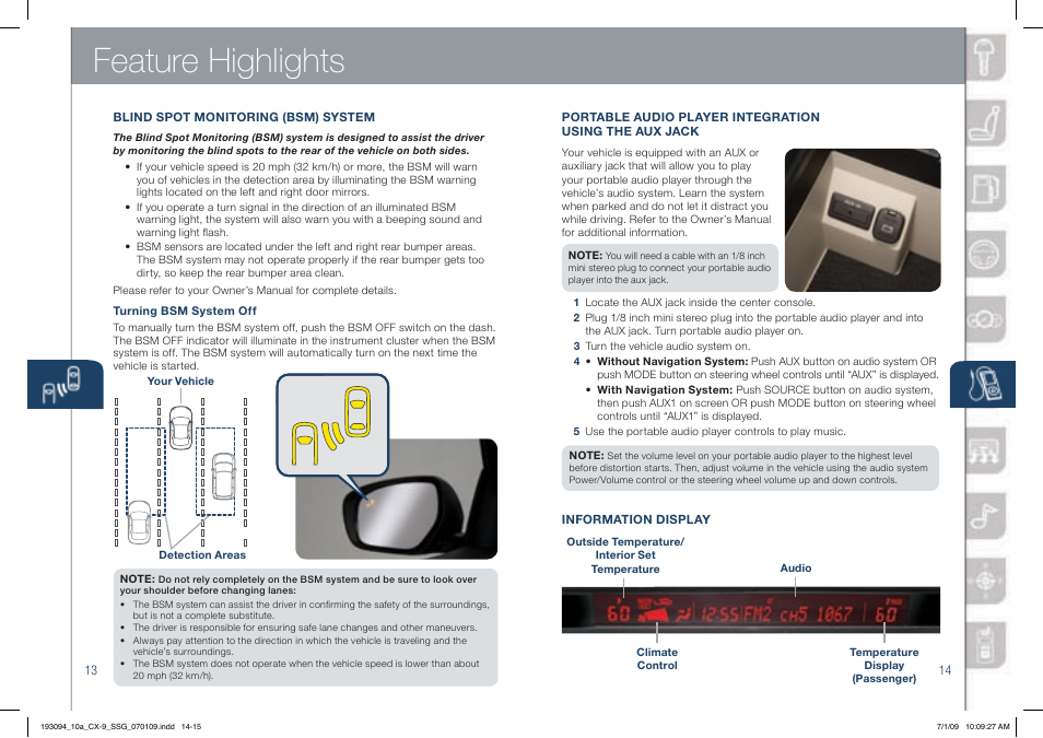 Feature highlights | Mazda 2010 CX-9 User Manual | Page 8 / 16