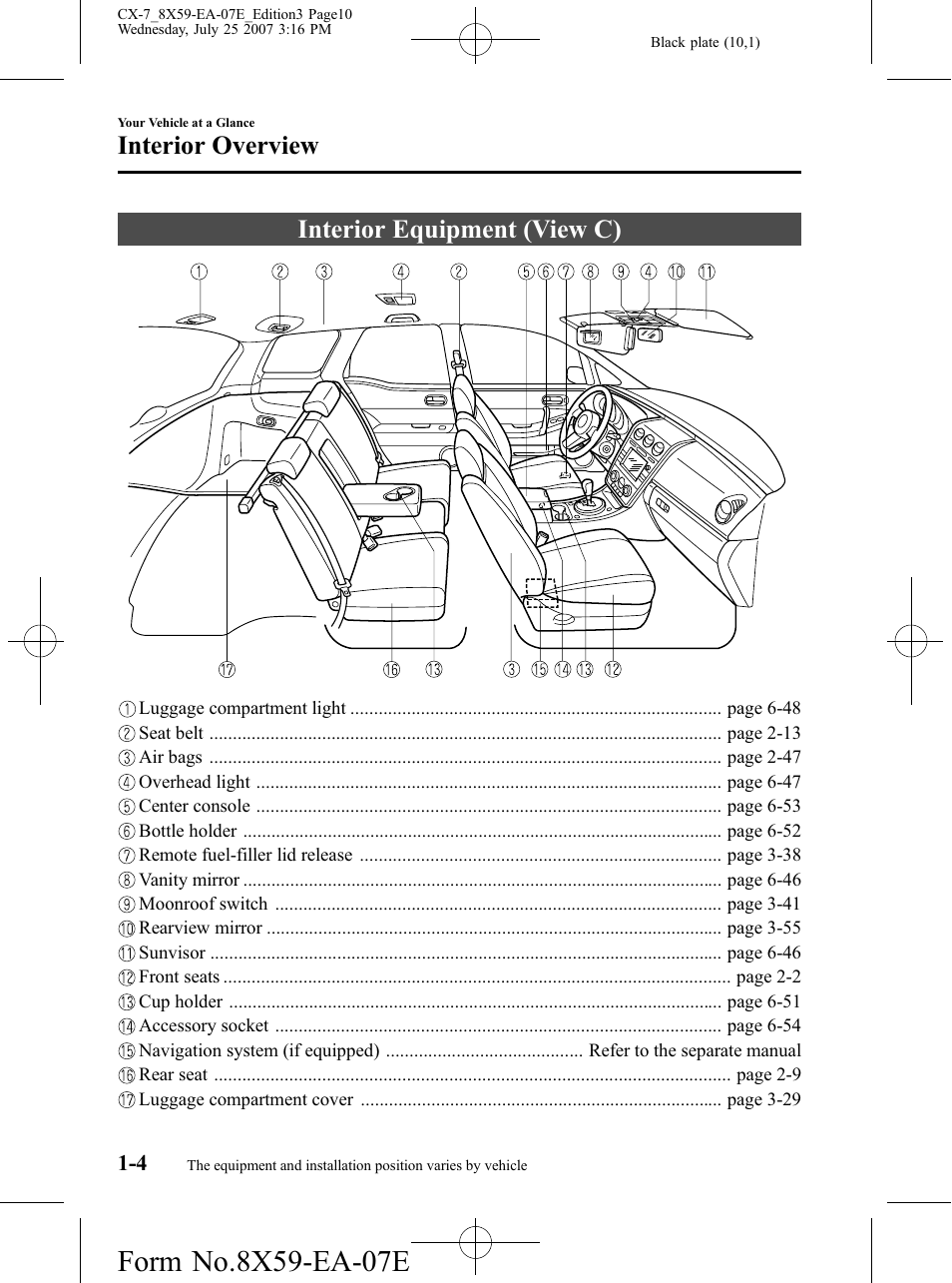 Interior equipment (view c), Interior equipment (view c) -4, Interior overview | Mazda 2008 CX-7 User Manual | Page 10 / 502