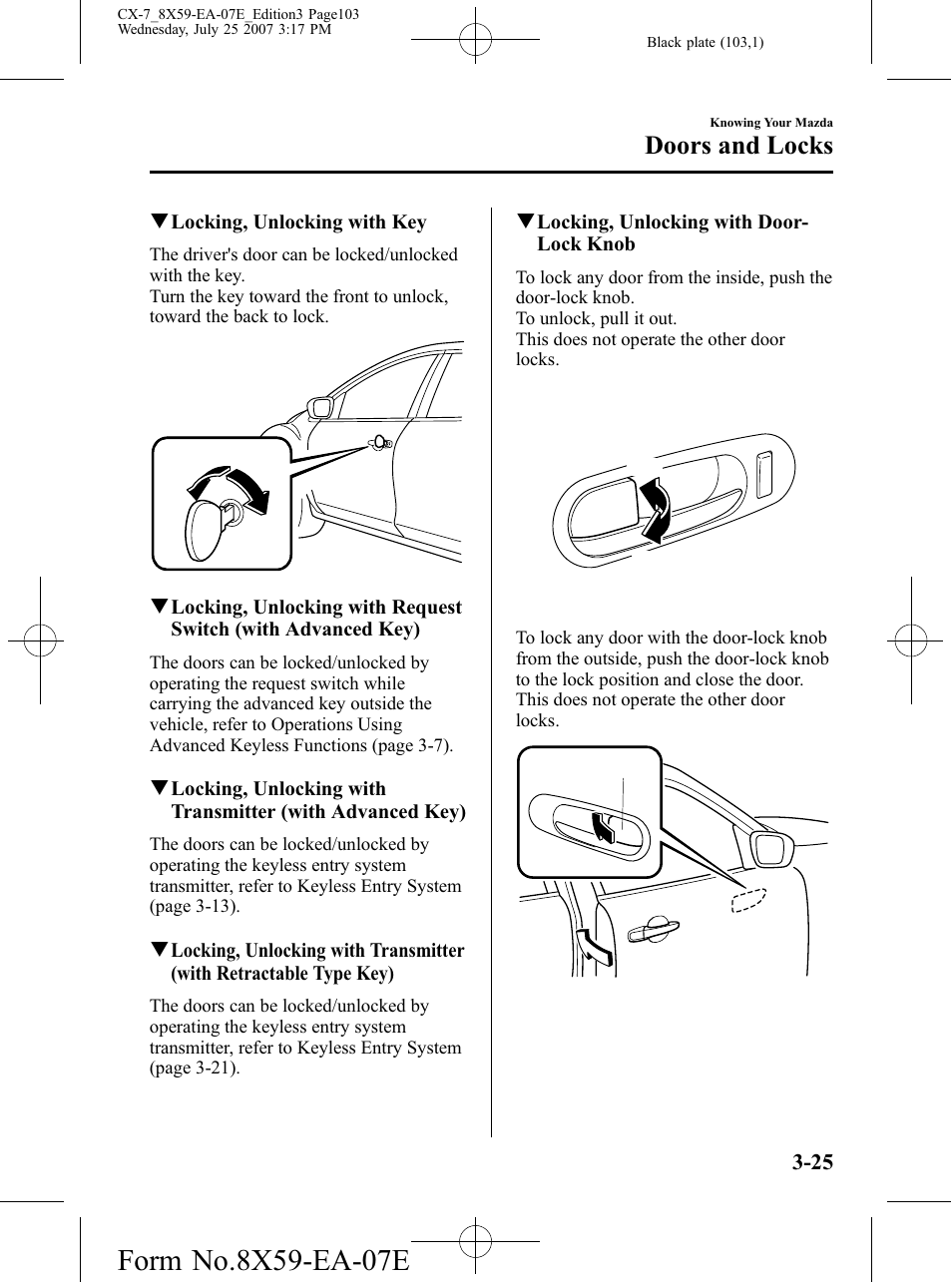 Doors and locks | Mazda 2008 CX-7 User Manual | Page 103 / 502