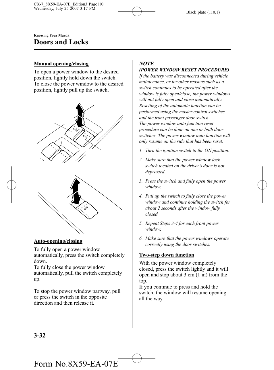 Doors and locks | Mazda 2008 CX-7 User Manual | Page 110 / 502