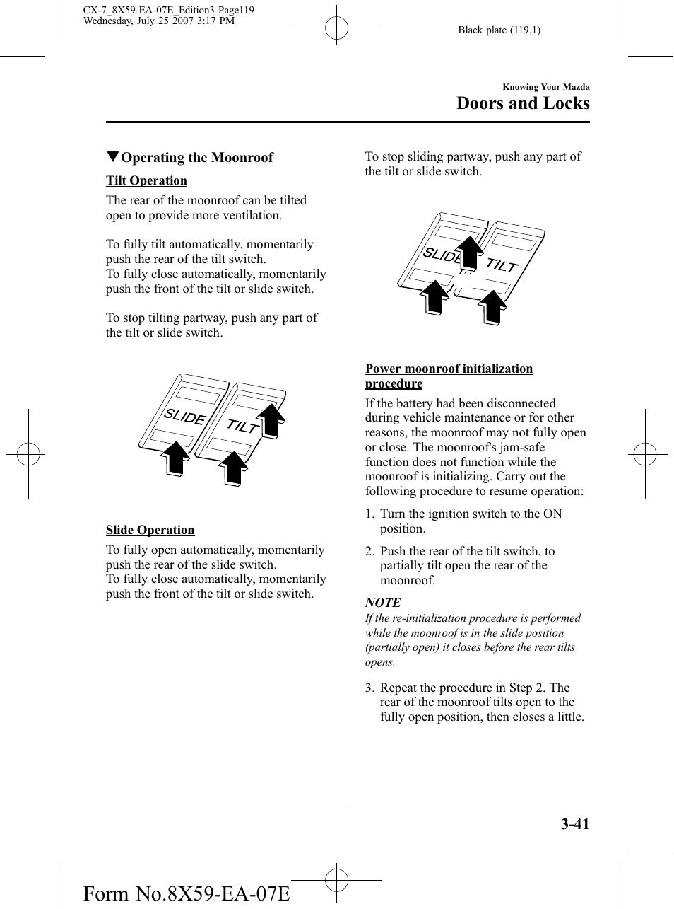 Doors and locks | Mazda 2008 CX-7 User Manual | Page 119 / 502