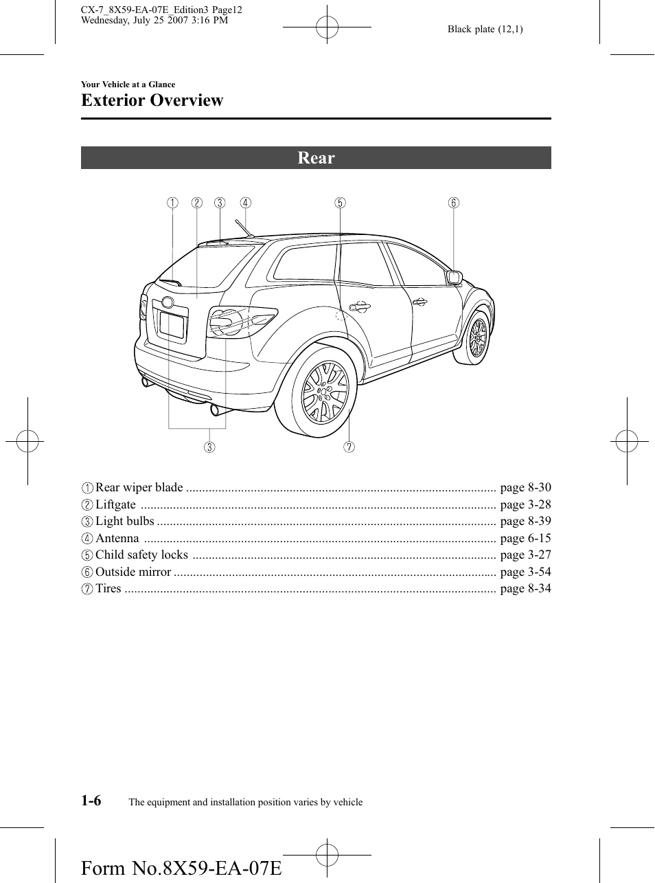 Rear, Rear -6, Exterior overview | Mazda 2008 CX-7 User Manual | Page 12 / 502