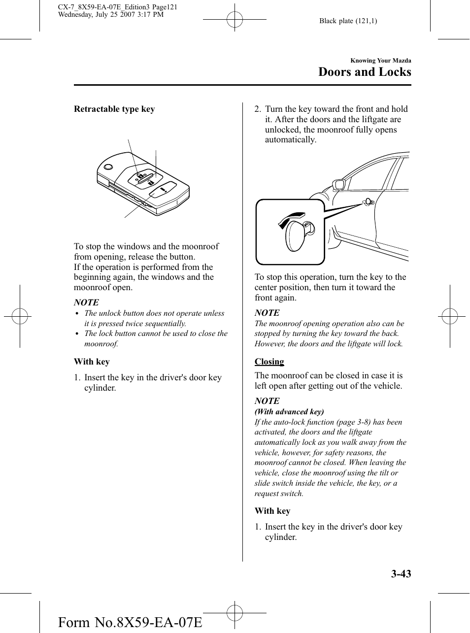 Doors and locks | Mazda 2008 CX-7 User Manual | Page 121 / 502