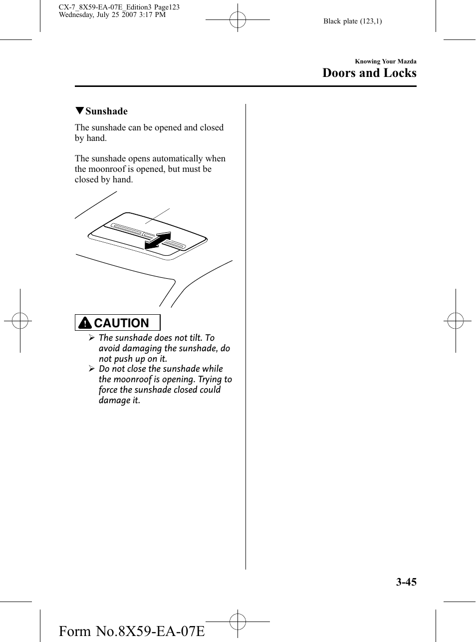 Doors and locks, Caution | Mazda 2008 CX-7 User Manual | Page 123 / 502