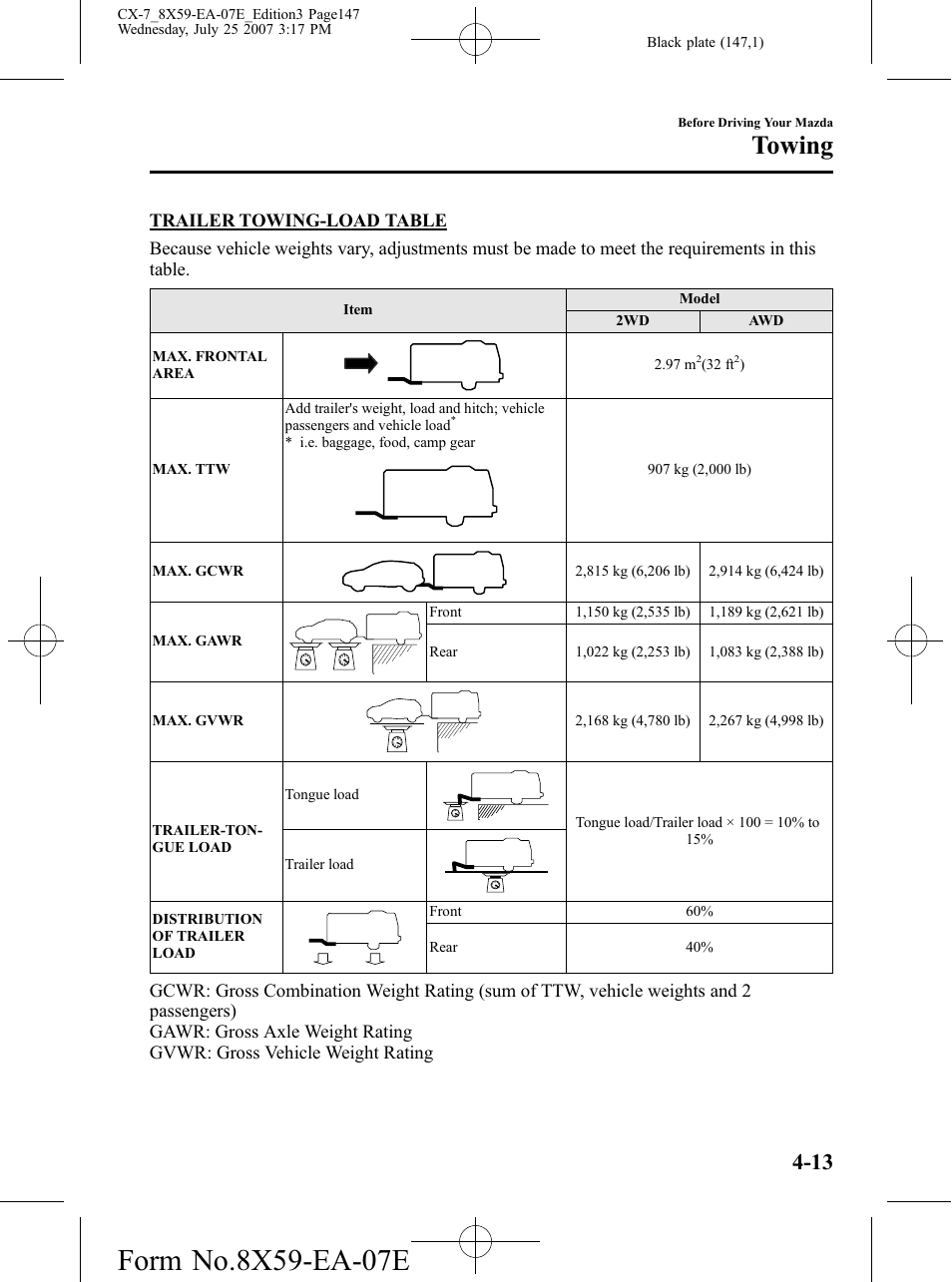 Towing | Mazda 2008 CX-7 User Manual | Page 147 / 502