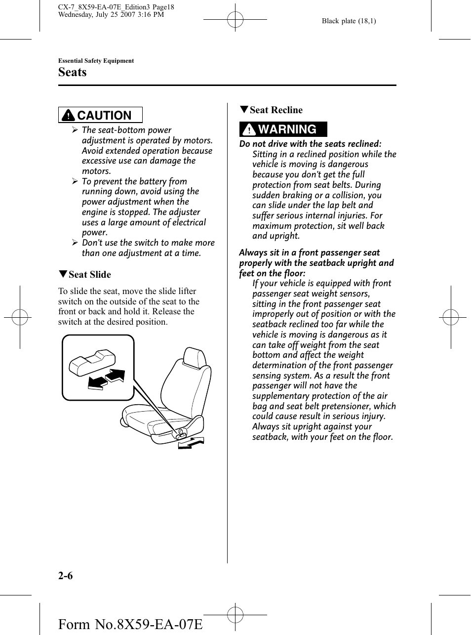 Seats, Caution, Warning | Mazda 2008 CX-7 User Manual | Page 18 / 502